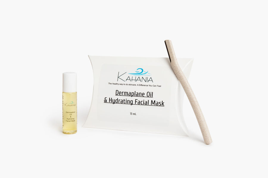 Dermaplane/Oil-Planing Set contains 2 in 1 Dermaplane Oil & Hydrating Face Mask and 3 Face Razors